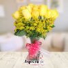 Jarrón con 12 Rosas Amarillas