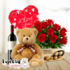 Bouquet de rosas, vino, peluche, globo y chocolates